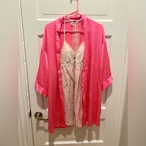 Pink Robe with Cream Nightgown Bundle